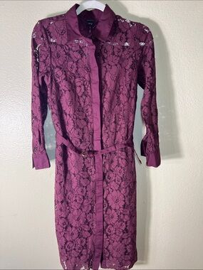 Ann Taylor Plum Lace Long-Sleeve midi Dress size 6P